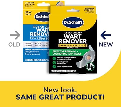 Dr. Scholl's salicylic acid medicated discs and cushioning hydrogel pads for wart removal.