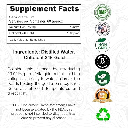 I Am Joy Co Colloidal Gold 4oz Glass Bottle Ingredient Detail