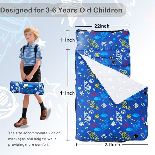 Haleeone kids travel sleeping bag rolled up compactly showing portable carrying straps.