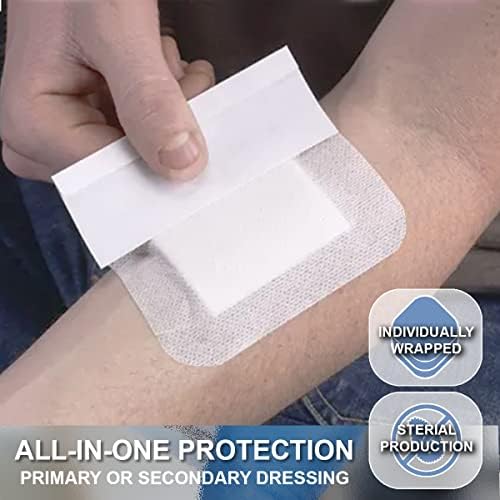Individually wrapped sterile packages of EVERLIT bordered gauze dressing pads laid out on a clean surface.
