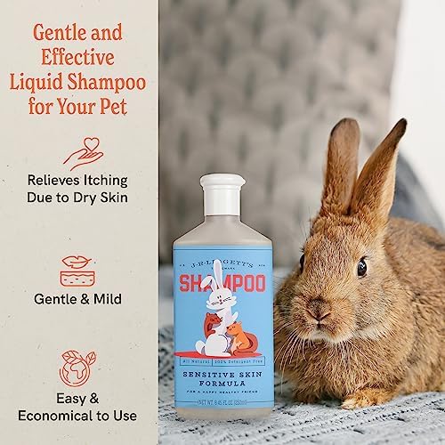 Hypoallergenic small animal liquid cleanser bottle detailing skin benefits