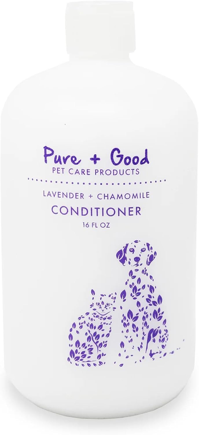 Gentle soap free dog and cat conditioner bottle on shelf