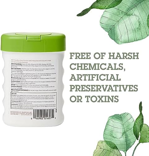 DEET-free plant-based insect repellent wipes with essential oils for family protection.