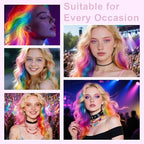 Multi-colored temporary streaks on light and dark hair showcasing the shade range