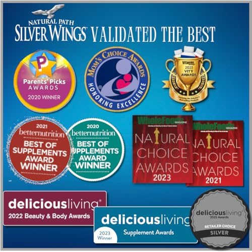 Natural Path Silver Wings extra strength liquid mineral supplement showing the amber glass bottle packaging.