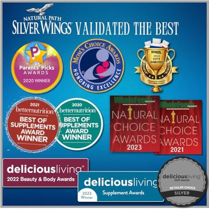 Natural Path Silver Wings extra strength liquid mineral supplement showing the amber glass bottle packaging.