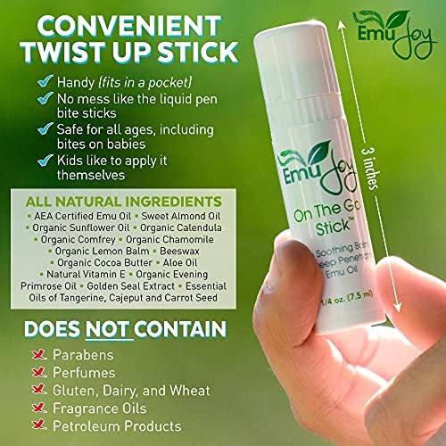 Emu Joy emu oil balm stick being applied to a minor skin scratch.