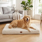 Orthopedic Dog Bed for Large Dog, Waterproof Pet Bed,Non-Slip Bottom and Egg-Crate Foam with Removable Washable Cover Crate Bed,Cream,36"x27"x3" - Image 2