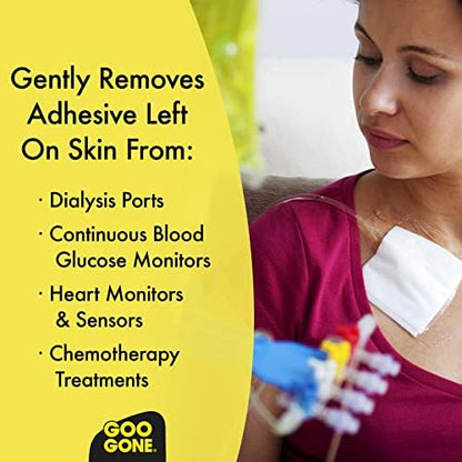 Authentic imported Goo Gone skin safe adhesive remover bottle displaying instructions for removing continuous glucose monitors.