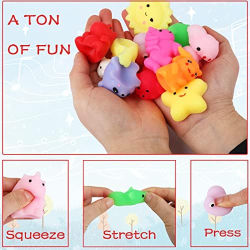 Assorted eighty count pack of imported thermoplastic rubber fidget toys spread across a flat surface