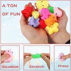 Assorted eighty count pack of imported thermoplastic rubber fidget toys spread across a flat surface