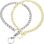Durable metal link dog collar styled for professional obedience correction.