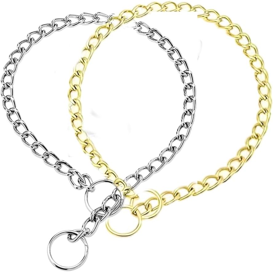 Durable metal link dog collar styled for professional obedience correction.