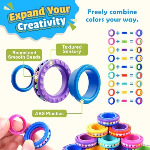 Close up of multi functional finger spinner rings showing movable sensory beads for autism calming.