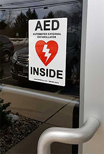 Red and black vinyl AED emergency location decals for business safety.