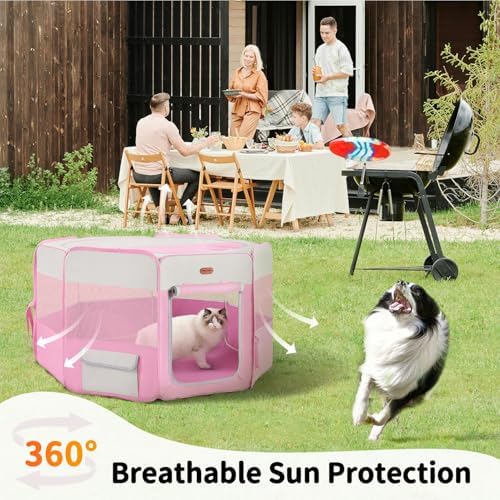 Seiyierr Dog Playpen, Portable Pet Play Pen Foldable Carrying Case, Puppy Pens Outsid for Small Cat Indoor/Outdoor, Removable Mesh Shade Cover - Image 3