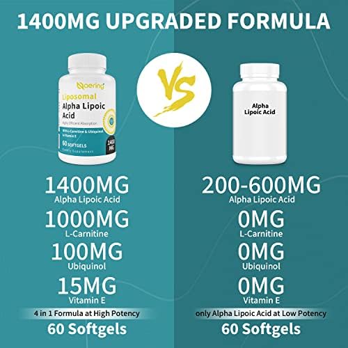 Naering Alpha Lipoic Acid 60 softgels supplement facts label detailing ingredients and dosage