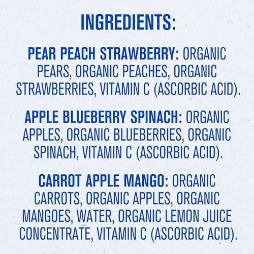Close up of Carrot Apple Mango pouch showing organic certification.