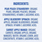 Close up of Carrot Apple Mango pouch showing organic certification.