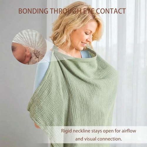 Green cotton nursing cover fabric texture close up