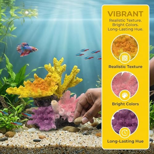 Ludzucy colorful artificial coral reef ornament close up detailing the yellow branches