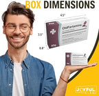 Joyful Clan funny medicine box displayed alongside a miniature pharmacy gift bag for personalization.