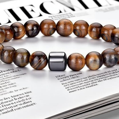 Side profile of 72ore natural stone beaded bracelet.