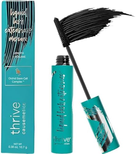 Thrive Causemetics rich black mascara applying to eyelashes