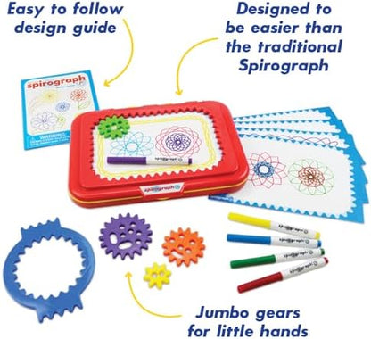 Spirograph Junior design guide book showing colorful pattern ideas
