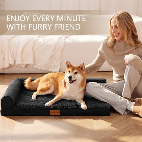 Patas Lague Orthopedic Dog Bed Large Sized Dog 36''X24'', Waterproof L Bolster Medium Pet Sofa Beds with Removable Washable Cover, Soft Pet Couch Crate Mat with Nonskid Bottom, Black - Image 3