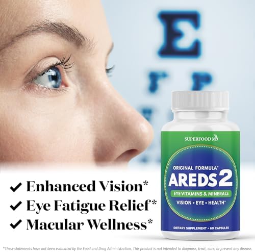 Superfood MD AREDS 2 daily vision support formula softgels bottle layout