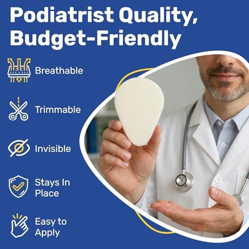 Self-adhesive backing of Moon Health forefoot pads for secure shoe placement.