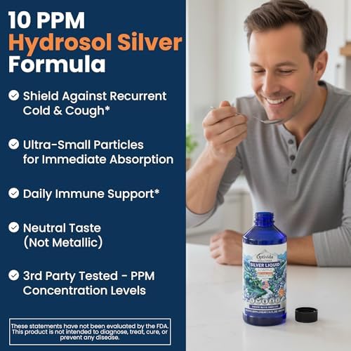 Optivida Nano Silver Hydrosol dietary supplement liquid showing nutritional facts and pure ingredients list.