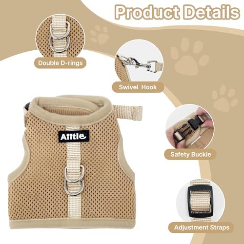 AIITLE khaki pet harness vest flattened out to demonstrate lightweight travel friendly packable design