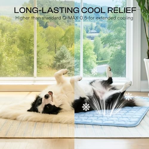 Luciphia washable pet cooling mat being placed inside a standard puppy kennel.