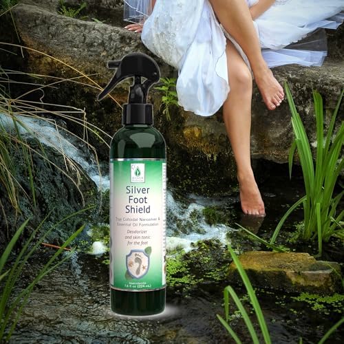 True colloidal silver foot spray by Silver Botanicals being applied to the sole of a foot.
