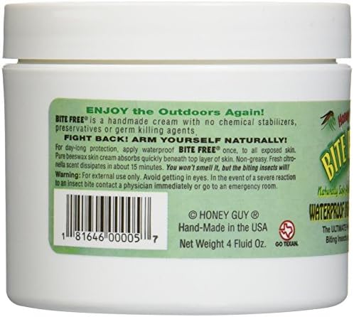 Honey Guy Bite Free DEET free insect repellent cream container back panel with detailed product features