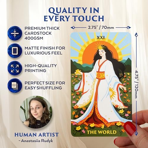 Wyspell beginner tarot deck with 200 page guidebook open on a table