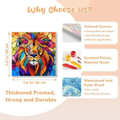 Completed stained glass mosaic animal portraits displayed on a bedroom wall as home decor
