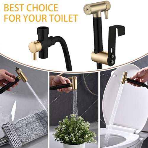 Close-up of the brass bidet nozzle and ergonomic trigger handle