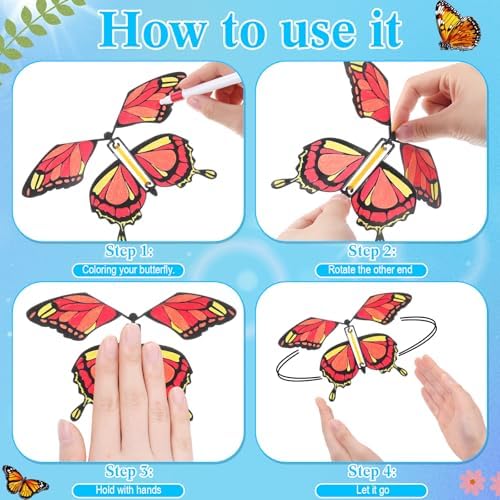 Closer view of the rubber band mechanism on the paper butterfly toy wings
