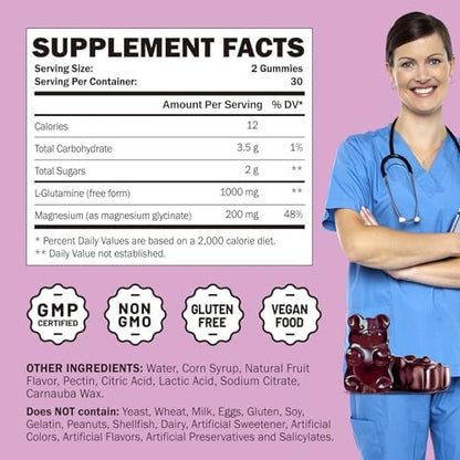 Greabby vegan L Glutamine gummies ingredient label close up