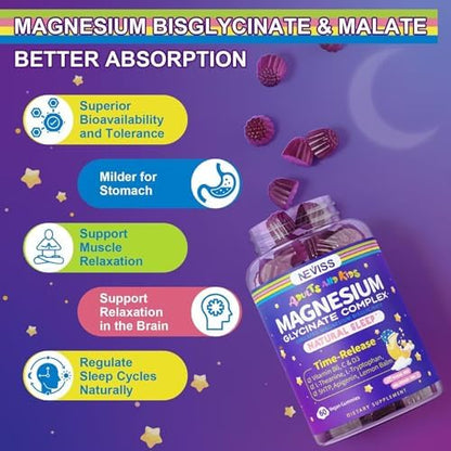 Neviss health magnesium malate and calcium filled gummies top angle view showing the secure child resistant cap sealing.