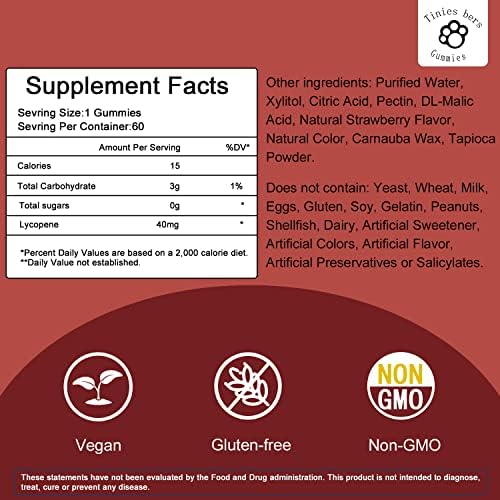 Tinies Bers vegan lycopene gummies rich red color highlighting natural tomato extract formula