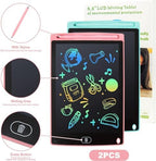 Kid using stylus on colorful LCD writing tablet screen
