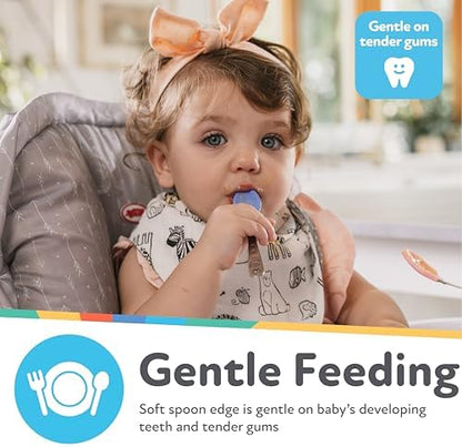 Long-handled infant spoons designed for reaching deep into baby food jars.