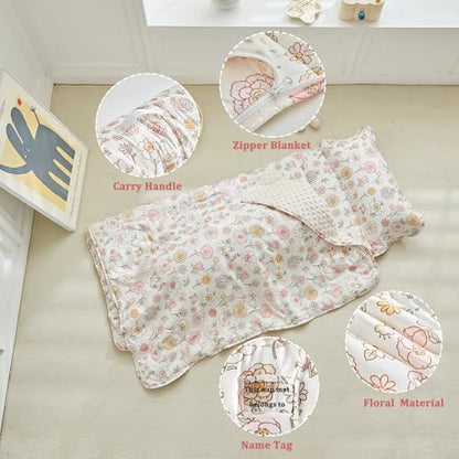 Preschool sleeping mat showing built-in carry handle and name card slot