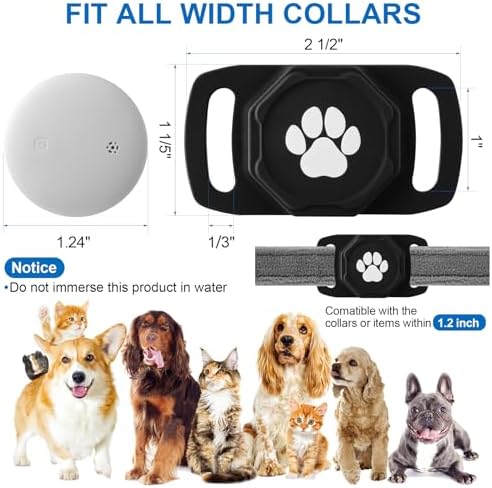 The premium imported pet tracker displayed alongside its packaging and included CR2032 battery component.
