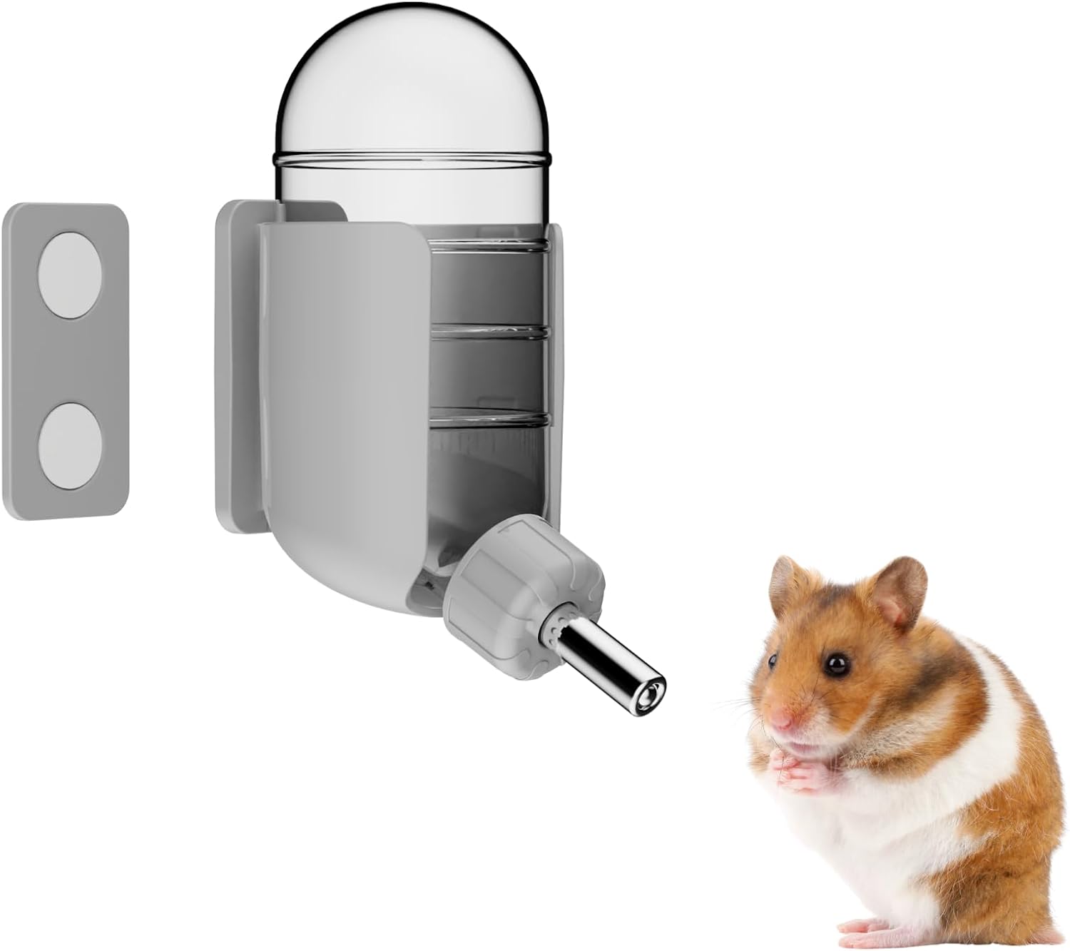 Hamster Water Bottle with Magnetic Holder, Freestanding Water Bottle for Glass Tanks, Suitable for Syrian Dwarf Hamsters Gerbils Mice Rats Degus (Grey, 4 oz (Magnetic-Mounted)) - Image 1