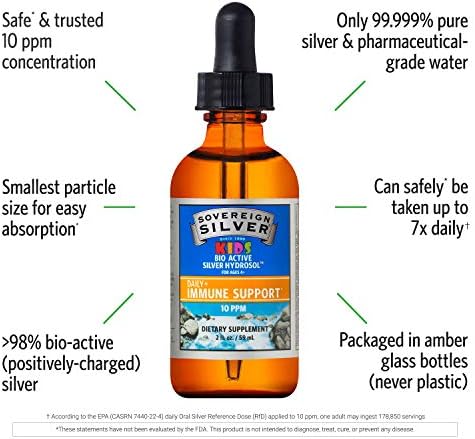 Sovereign Silver 10 parts per million liquid supplement bottle close up